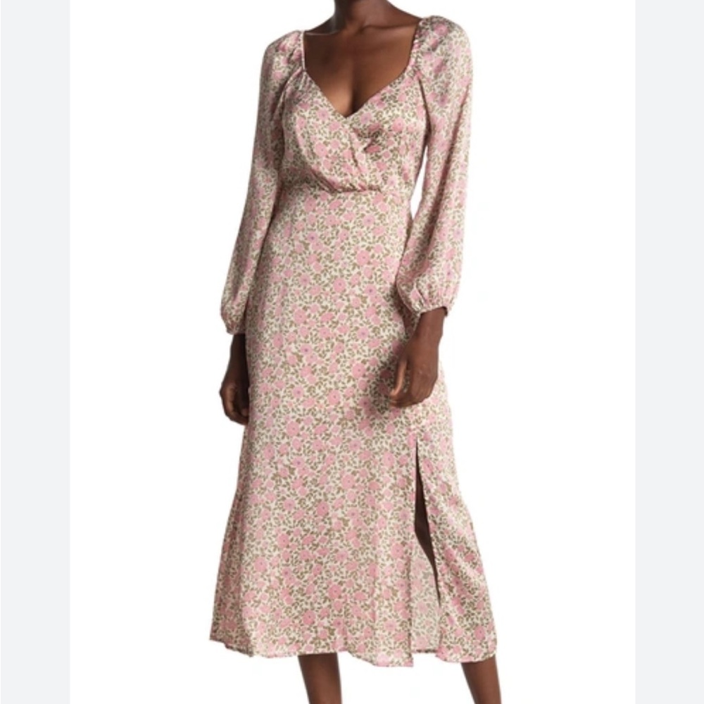 All in Favor Pink A-Line Midi Dress with Slit